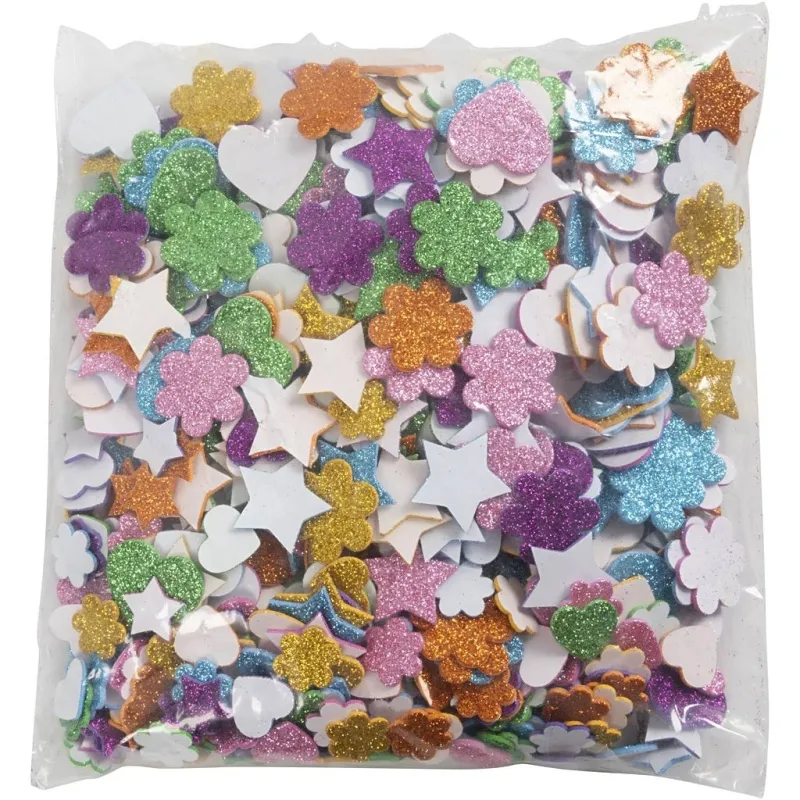 Moosgummifiguren, Sterne, Blumen und Herzen, D 19+29 mm, 800 sort./ 1 Pck