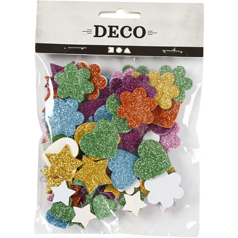 Moosgummifiguren, Sterne, Blumen und Herzen, D 19+29 mm, 100 sort./ 1 Pck
