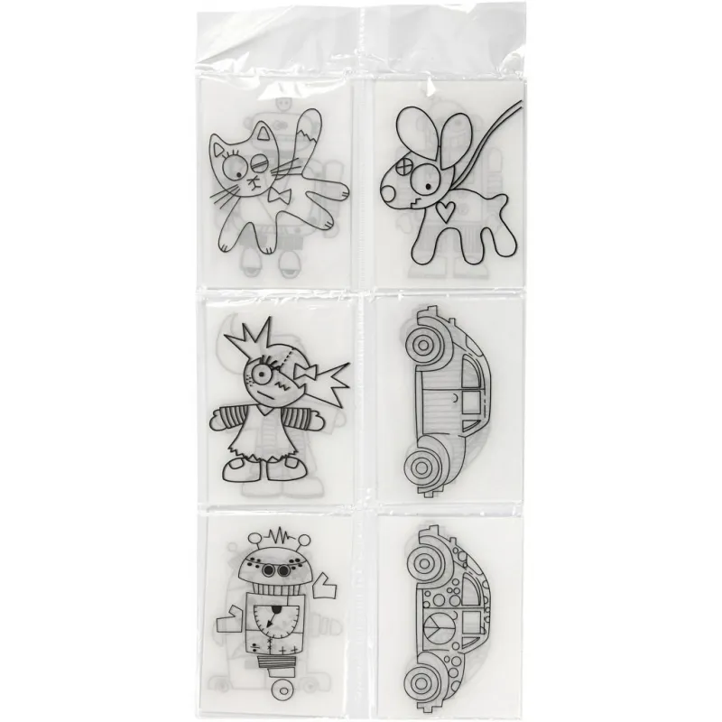 Schrumpffolie mit Motiven, Blatt 10,5x14,5 cm, Dicke 0,3 mm, Matt transparent, 36 Bl./ 1 Pck