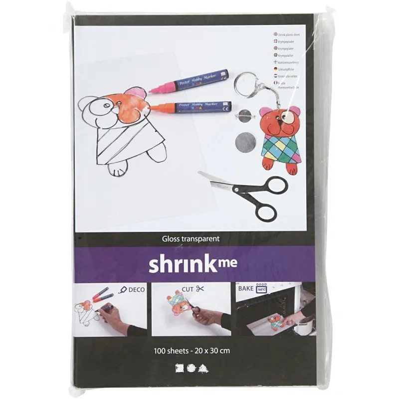 Schrumpffolie, Blatt 20x30 cm, Dicke 0,3 mm, Glänzend transparent, 100 Bl./ 1 Pck