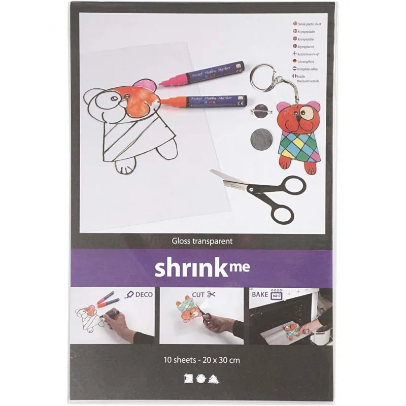 Schrumpffolie, Blatt 20x30 cm, Dicke 0,3 mm, Glänzend transparent, 10 Bl./ 1 Pck