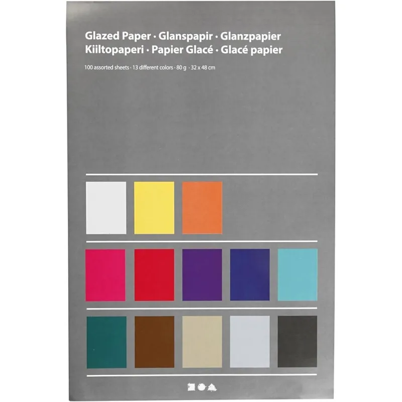 Glanzpapier, Blatt 32x48 cm, 80 g, Sortierte Farben, 100 Bl./ 1 Pck