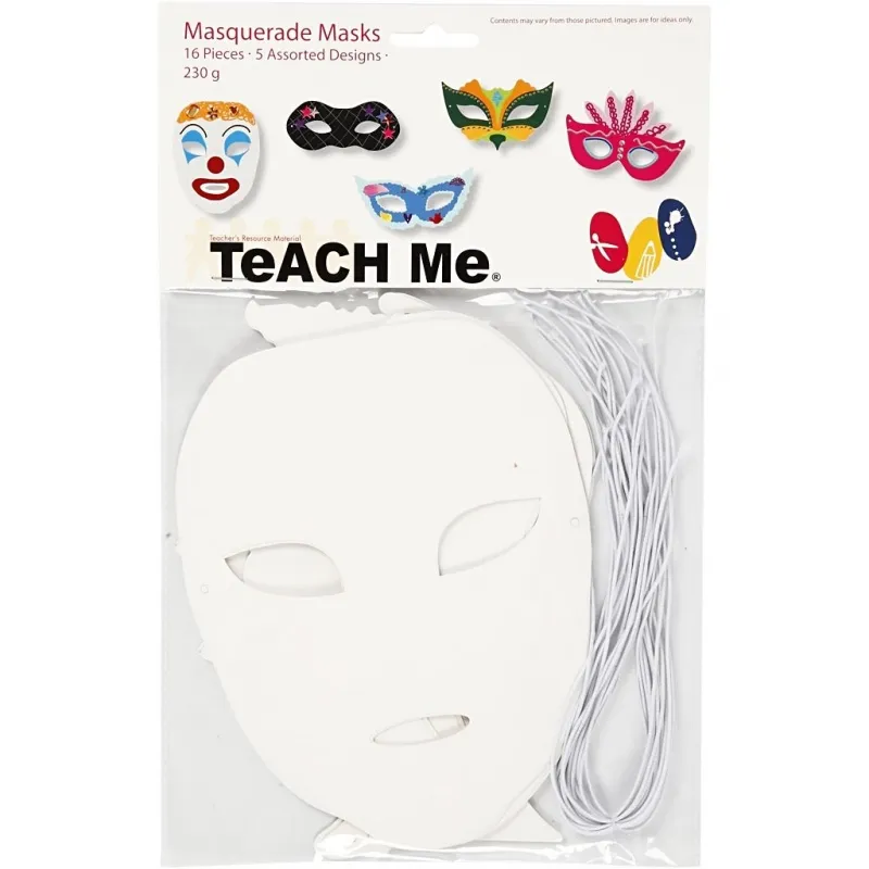Karnevals-Masken, H 8,5-19 cm, B 15-20,5 cm, 230 g, Weiß, 16 Stk/ 1 Pck