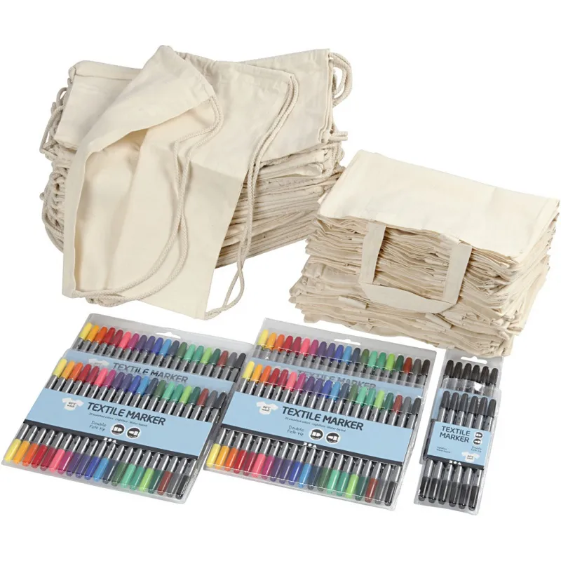 Gruppen-Kreativset Schuhe und Tragetaschen mit Markern, Größe 27,5x30 cm, Sortierte Farben, 1 Set