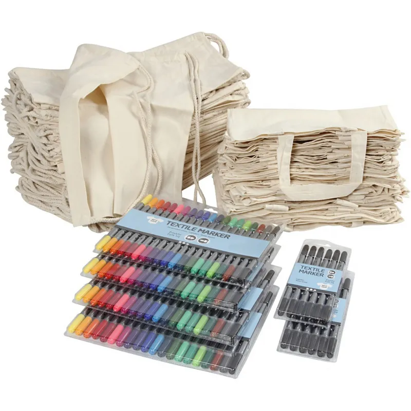 Gruppen-Kreativset Schuhe und Tragetaschen mit Markern, Größe 27,5x30 cm, Sortierte Farben, 1 Set
