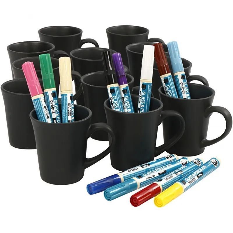 Gruppen-Kreativset Schwarze Porzellanbecher zum Bemalen, Sortierte Farben, 36 Stck., 1 Set