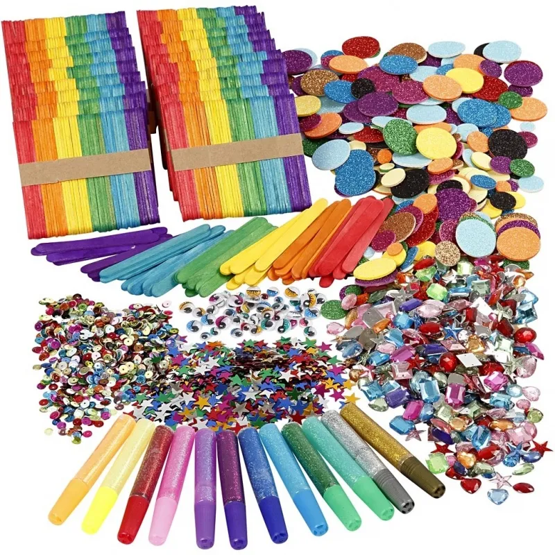 Holzstäbchen & Glitzer Bastelset, Sortierte Farben, 1 Set