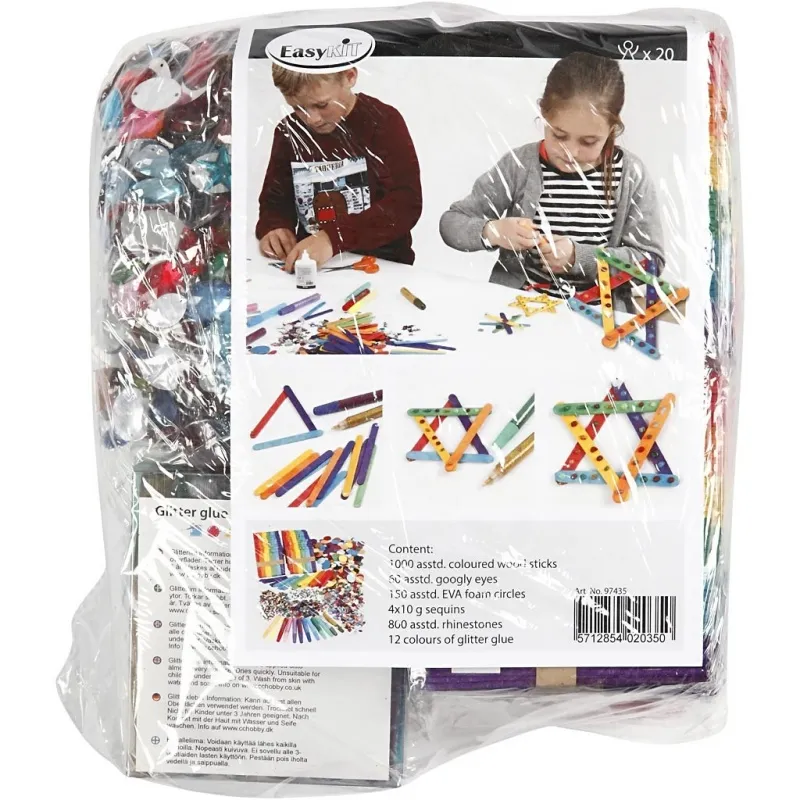 Holzstäbchen & Glitzer Bastelset, Sortierte Farben, 1 Set