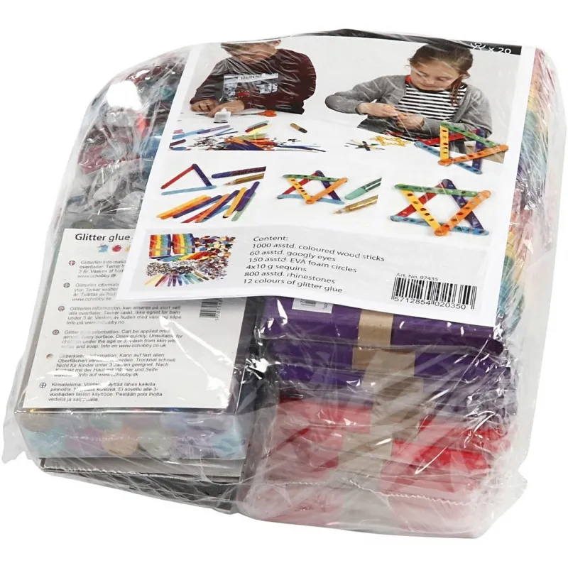 Holzstäbchen & Glitzer Bastelset, Sortierte Farben, 1 Set