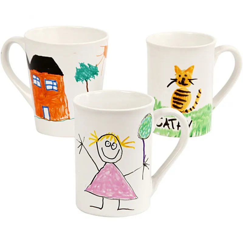 Gruppen-Kreativset Porzellanbecher, H 7-10 cm, Weiß, 1 Set