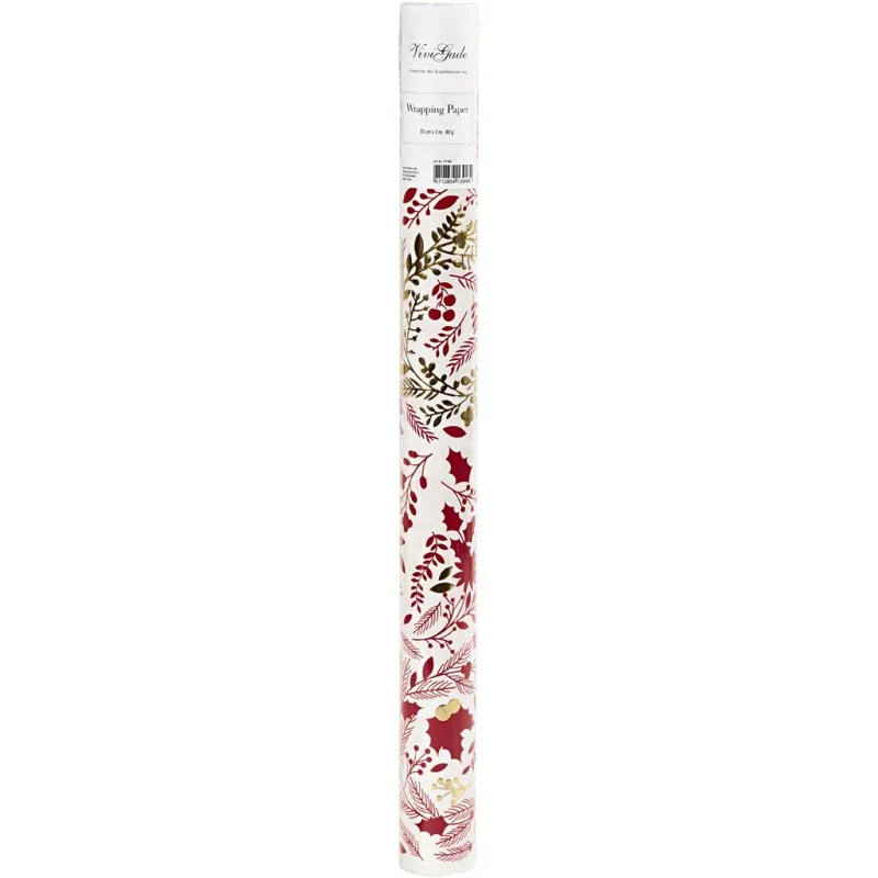 Geschenkpapier, Weihnachtsbäume, B 50 cm, 80 g, Gold, Rot, Weiß, 3 m/ 1 Rolle