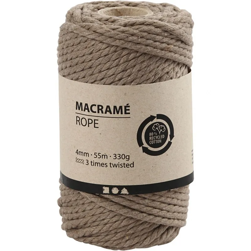 Makramée-Kordel, L 55 m, D 4 mm, Hellbraun, 330 g/ 1 Rolle
