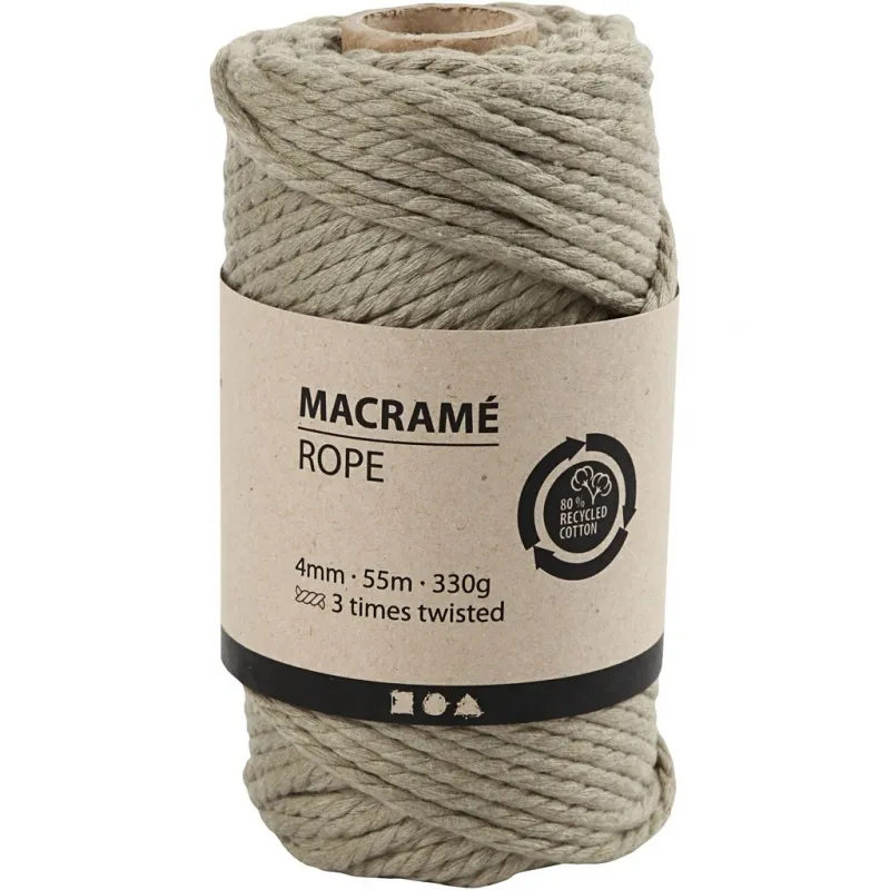 Makramée-Kordel, L 55 m, D 4 mm, Moosgrün, 330 g/ 1 Rolle
