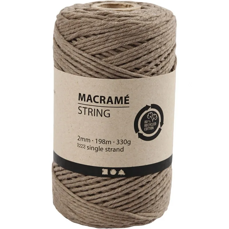 Makramée-Garn, L 198 m, D 2 mm, Hellbraun, 330 g/ 1 Rolle