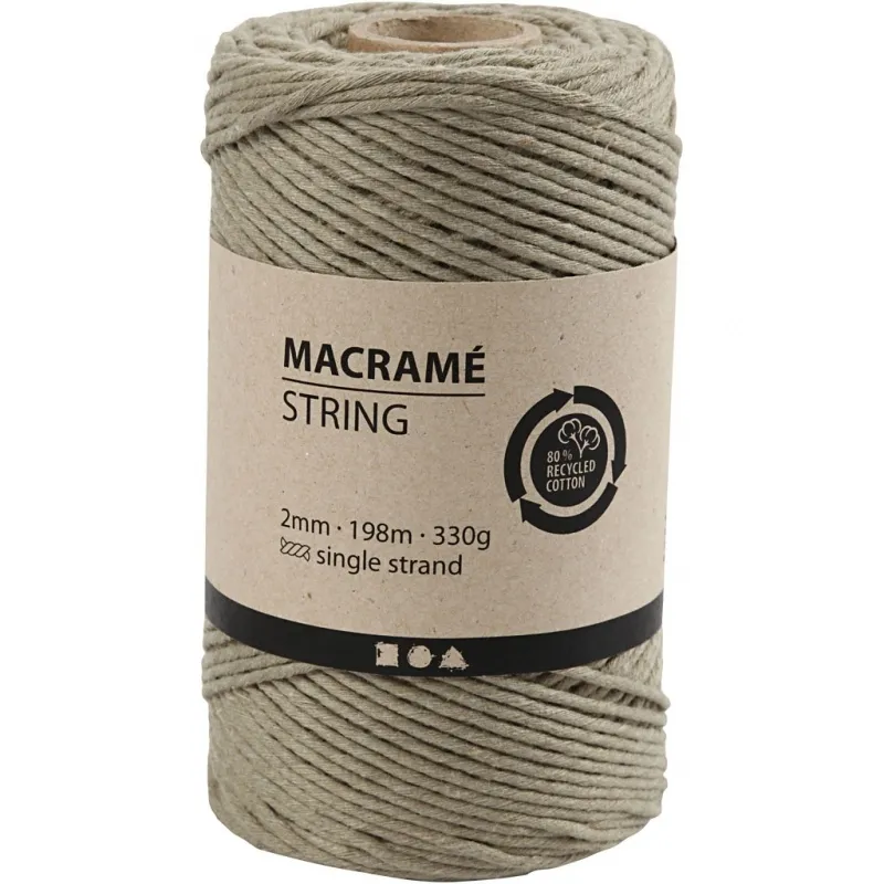 Makramée-Garn, L 198 m, D 2 mm, Moosgrün, 330 g/ 1 Rolle