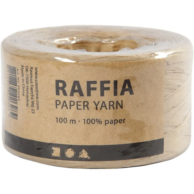 Papierbast (Raffia), B 7-8 mm, Beige, 100 m/ 1 Rolle