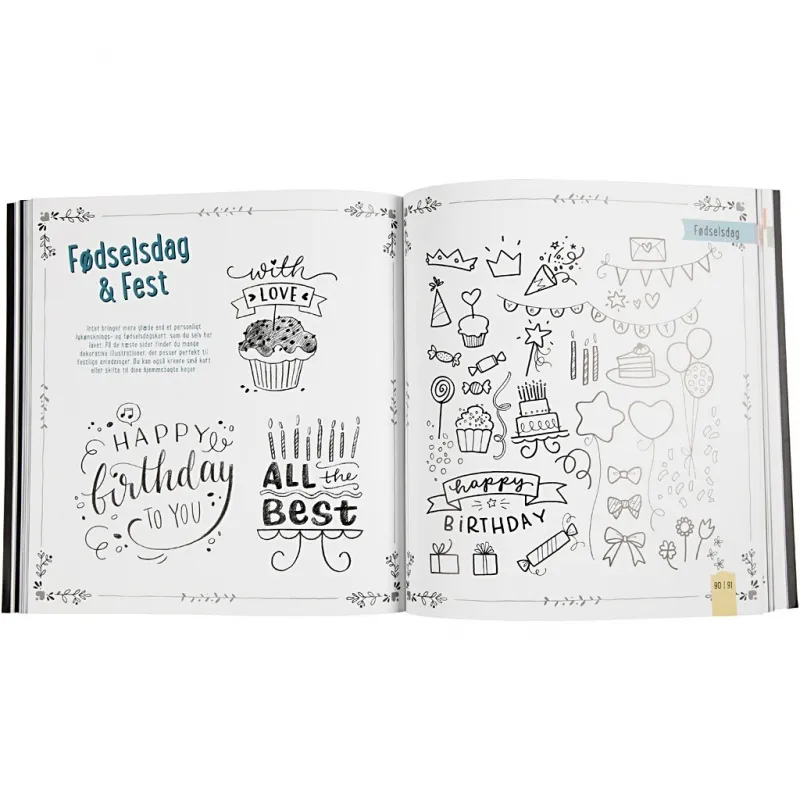 Inspirationsheft "Hand Lettering", Größe 22x23 cm, Dicke 2 cm, Anzahl der Seiten 143, 1 Stk, Dänischer Text