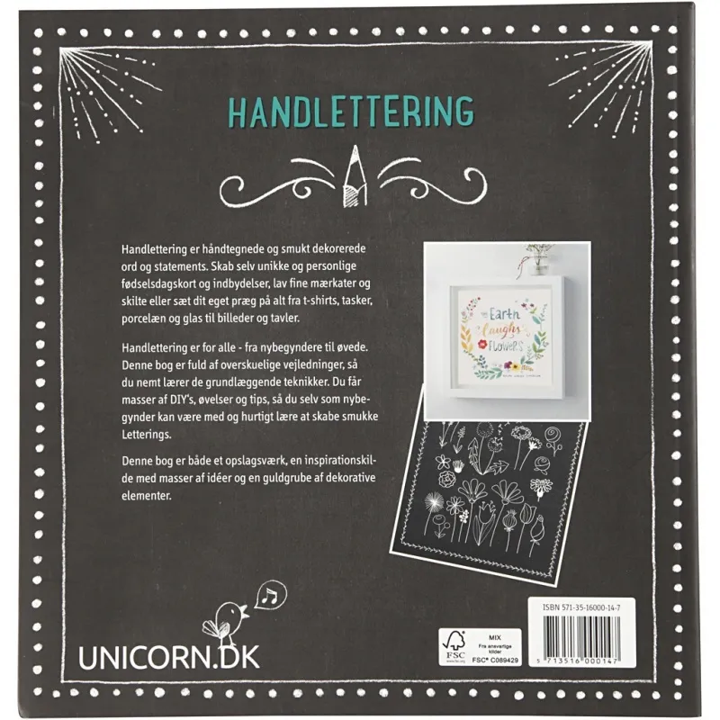 Inspirationsheft "Hand Lettering", Größe 22x23 cm, Dicke 2 cm, Anzahl der Seiten 143, 1 Stk, Dänischer Text