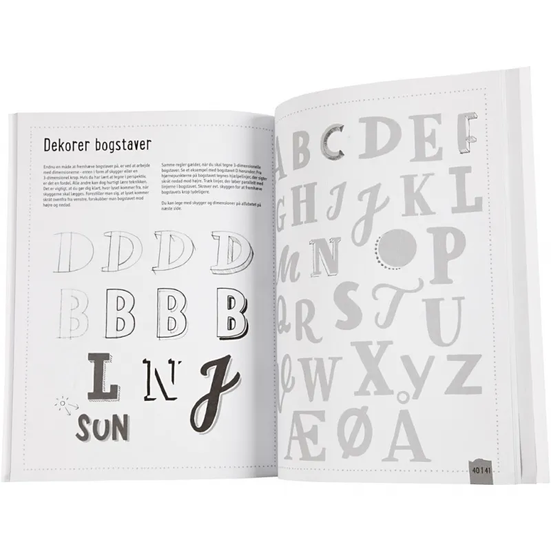 Übungsheft "Hand Lettering", Größe 21x28 cm, Dicke 1 cm, Anzahl der Seiten 63, 1 Stk, Dänischer Text