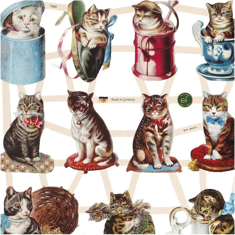 Vintage-Glanzbilder, Katzen, Blatt 16,5x23,5 cm, 2 Bl./ 1 Pck