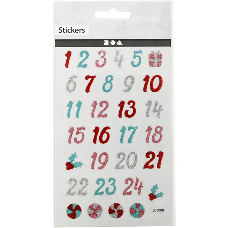 Glitzer-Sticker, Advent-Zahlen, Blatt 10x16 cm, 1 Bl.