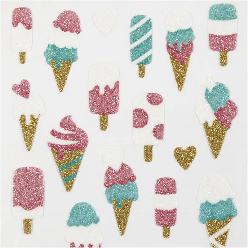 Glitzer-Sticker, Eiscreme, Blatt 10x16 cm, 1 Bl.