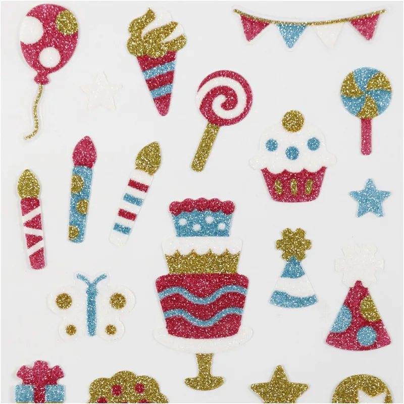 Glitzer-Sticker, Geburtstag, Blatt 10x16 cm, 1 Bl.