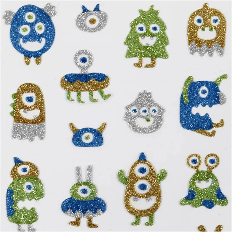 Glitzer-Sticker, Aliens, Blatt 10x16 cm, 1 Bl.
