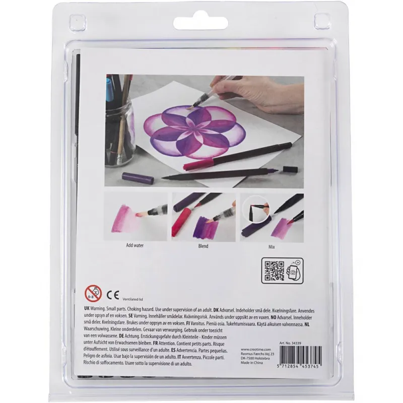 Aquarell-Filzstifte, Strichstärke 2+4-8 mm, Standard-Farben, 12 Stk/ 1 Pck