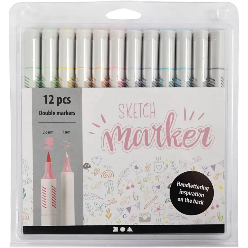 Sketch Marker, Strichstärke 1+2-5 mm, Pastellfarben, 12 Stk/ 1 Pck
