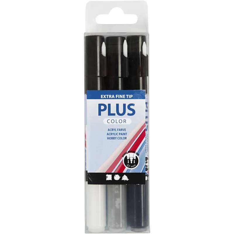 Plus Color Marker, L 14,5 cm, Strichstärke 0,7 mm, Schwarz, Naturweiß, Regengrau, 5,5 ml, 3 Stk/ 1 Pck