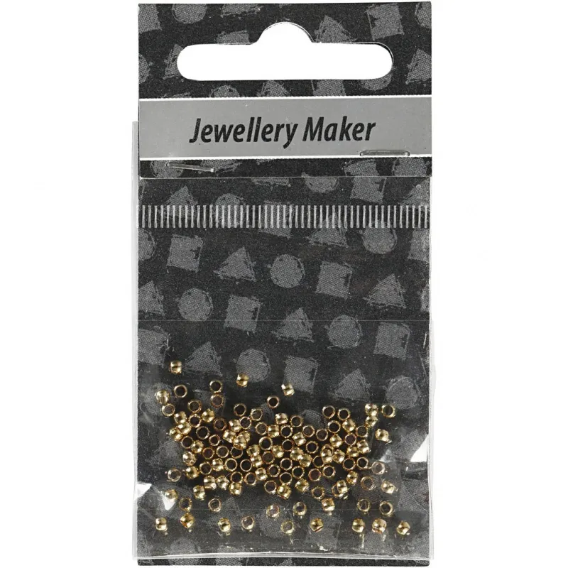 Quetschperlen, D 2 mm, Gold, 100 Stk/ 1 Pck