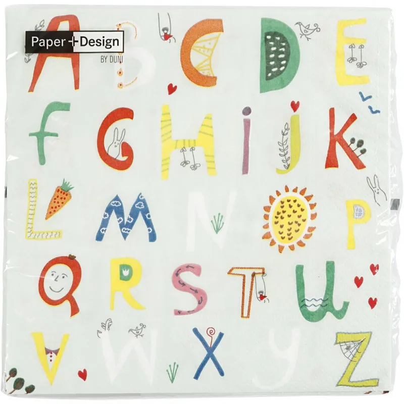 Servietten, Buntes Alphabet, Größe 33x33 cm, 20 Stk/ 1 Pck
