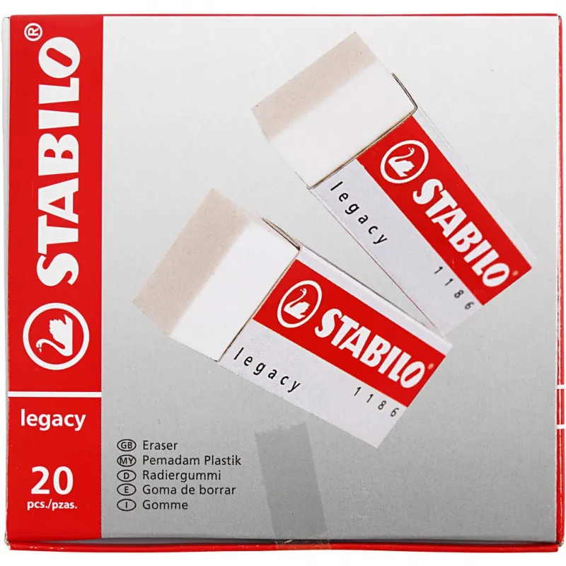 Stabilo Radiergummi, H 1 cm, L 6,3 cm, B 2,3 cm, Weiß, 20 Stk/ 1 Pck