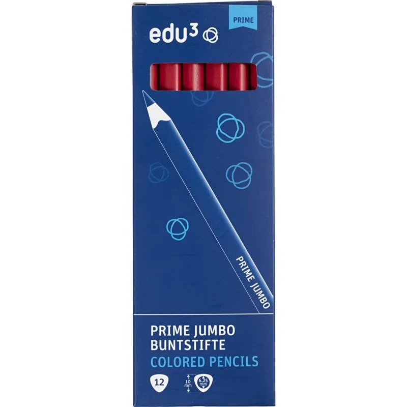edu3 Jumbo-Buntstifte, Dicke 10 mm, Mine 6,25 mm, Dunkelrot, 12 Stk/ 1 Pck