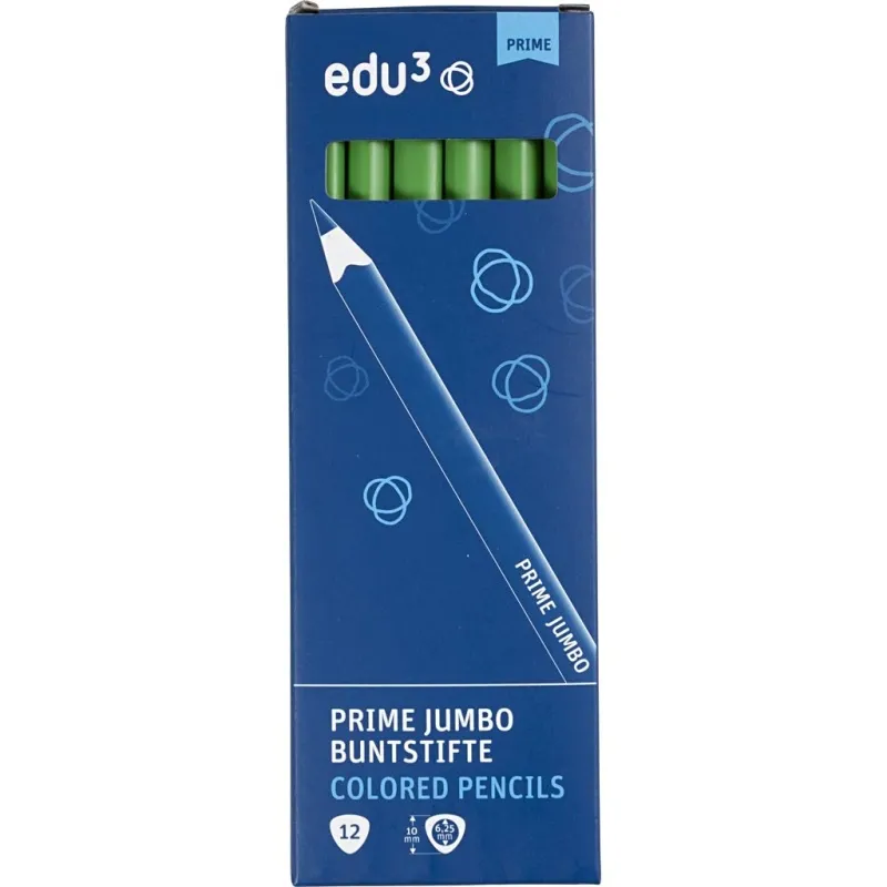 edu3 Jumbo-Buntstifte, Dicke 10 mm, Mine 6,25 mm, Hellgrün, 12 Stk/ 1 Pck