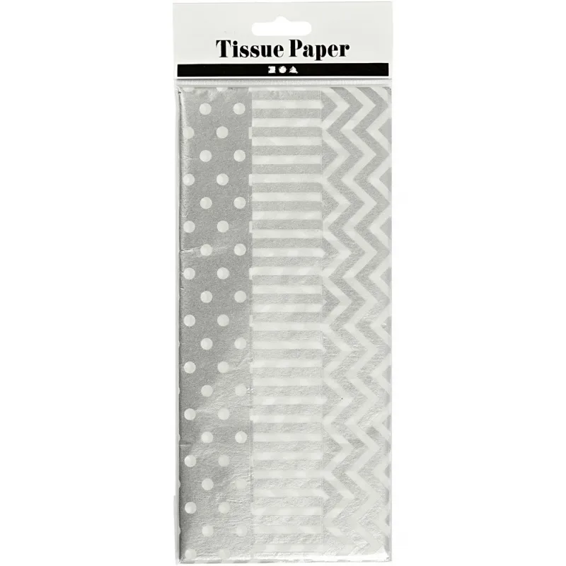 Seidenpapier, Blatt 50x70 cm, 17 g, Silber, 6 Bl./ 1 Pck