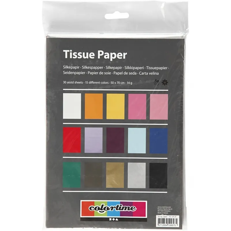 Seidenpapier, Blatt 50x70 cm, 17 g, Sortierte Farben, 15x2 Bl., 30 Bl./ 1 Pck