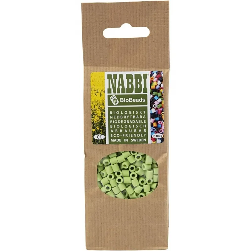 NABBI BioBeads, Größe 5x5 mm, Lochgröße 2,5 mm, medium, Pastellgrün, 1000 Stk/ 1 Pck