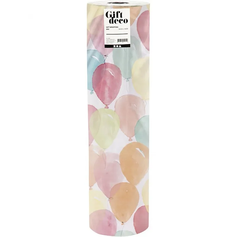 Geschenkpapier, Ballons, B 50 cm, 80 g, Pastellfarben, 100 m/ 1 Rolle