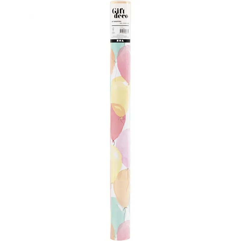 Geschenkpapier, Ballons, B 50 cm, 80 g, Pastellfarben, 5 m/ 1 Rolle