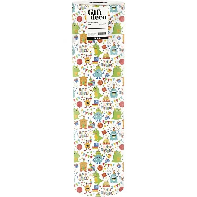 Geschenkpapier, Geburtstag, B 50 cm, 80 g, Fröhliche Farben, 100 m/ 1 Rolle