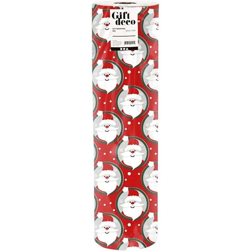 Geschenkpapier, Weihnachtsmann, B 50 cm, 80 g, Rot, 100 m/ 1 Rolle