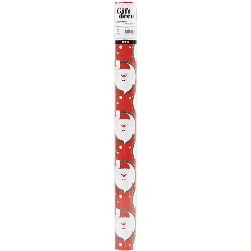 Geschenkpapier, Weihnachtsmann, B 50 cm, 80 g, Rot, 5 m/ 1 Rolle