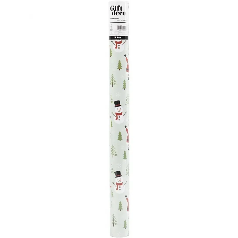 Geschenkpapier, Weihnachtsmann, Schneemann, Rentier, Eisbär und Pinguin, B 50 cm, 80 g, Arktisblau, 5 m/ 1 Rolle
