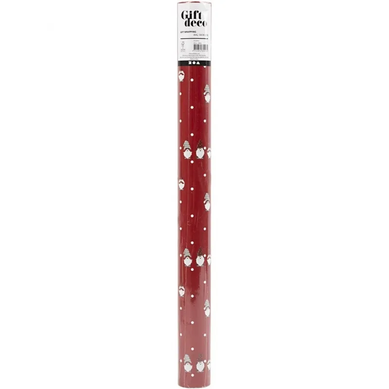 Geschenkpapier, Skandinavischer Weihnachtszwerg, B 50 cm, 80 g, Rot, 5 m/ 1 Rolle
