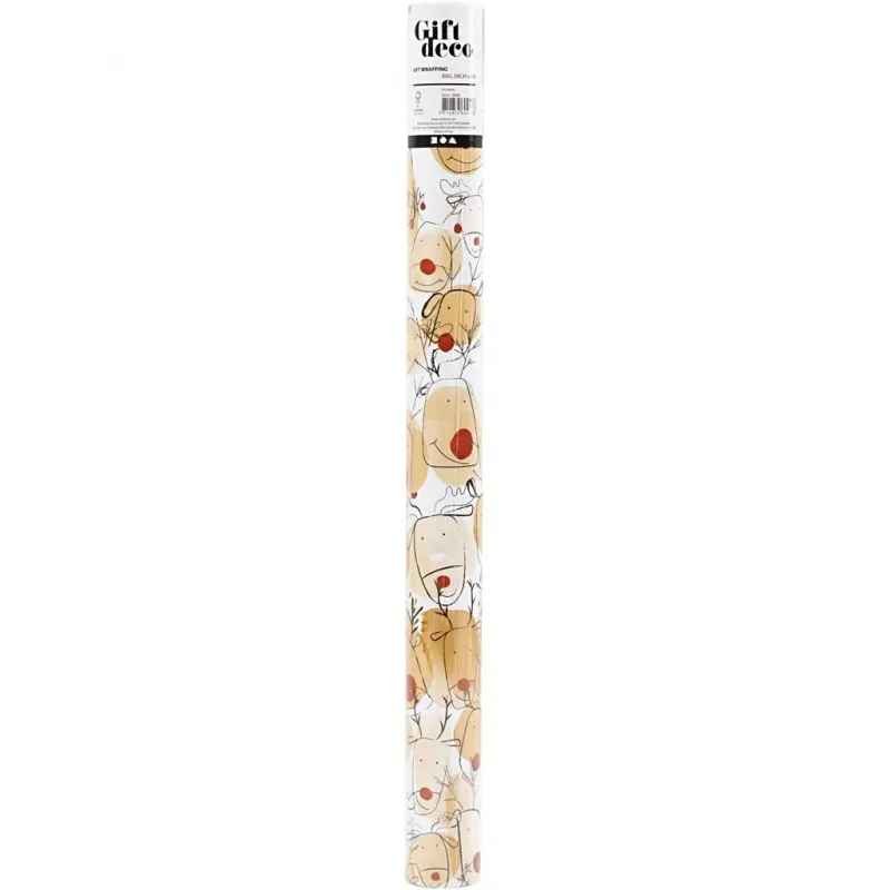 Geschenkpapier, Rentier, B 50 cm, 80 g, Beige, Rot, 5 m/ 1 Rolle
