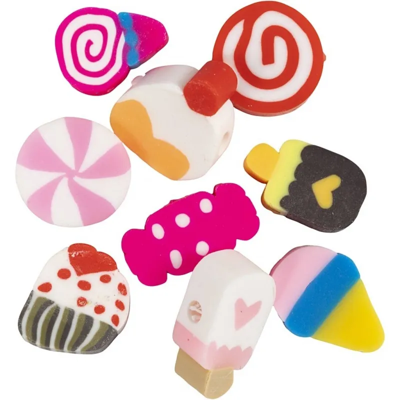 Motivperlen, Süßigkeiten, Kuchen und Eis, D 10 mm, Lochgröße 1,5 mm, 60 Stk/ 1 Pck
