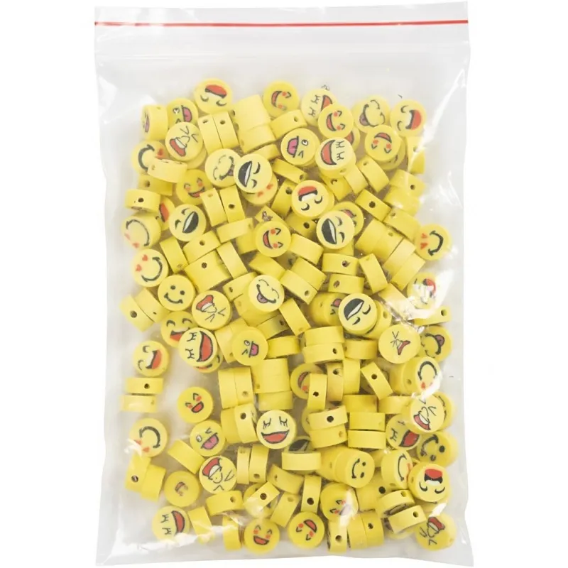 Motivperlen, Emoji, D 10 mm, Lochgröße 1,5 mm, 200 Stk/ 1 Pck