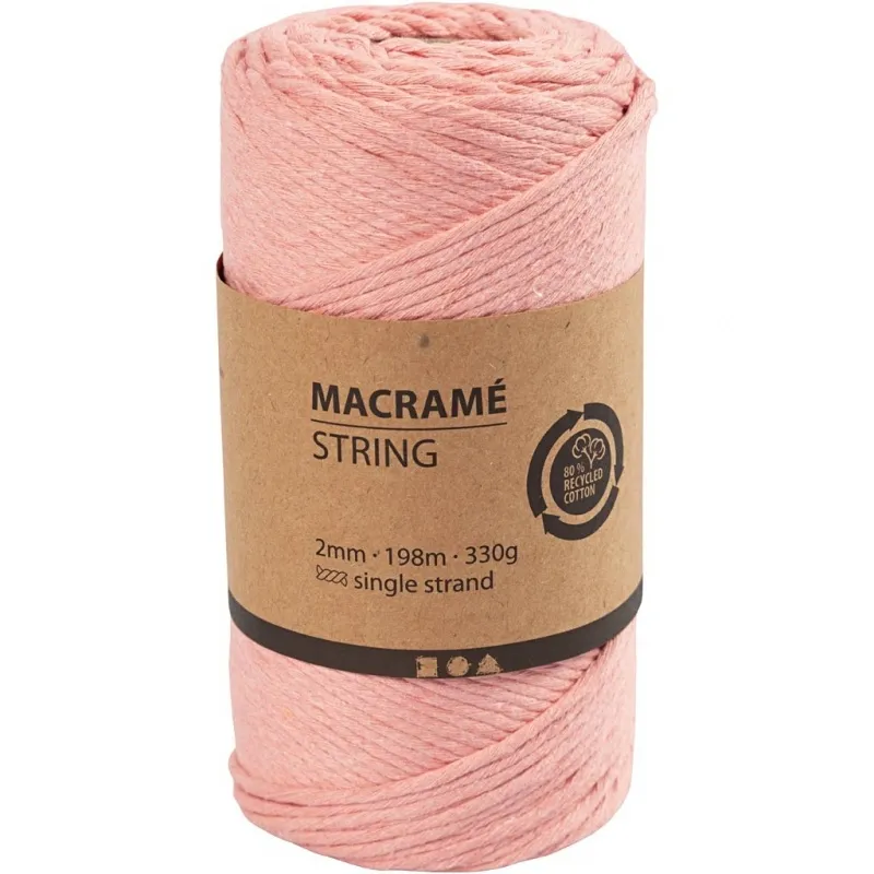 Makramée-Garn, L 198 m, D 2 mm, Rosa, 330 g/ 1 Rolle